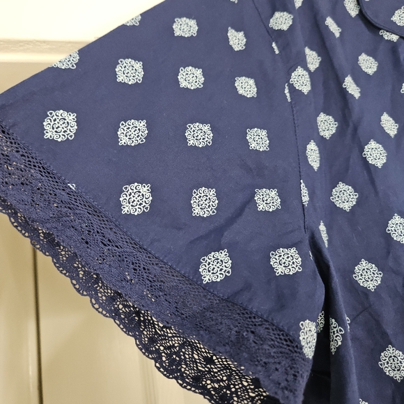 Charter Club Blue 100% Cotton Sleep Shirt Button Front Navy Lace Top New Tag XL - Picture 2 of 9